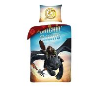 Halantex Juego de cama Dragon Trainer - Hipo y desdentado Furia Oscura Dragons - Funda nórdica 140 x 200 cm con funda de almohada 70 x 90 cm - Microfibra - Multicolor
