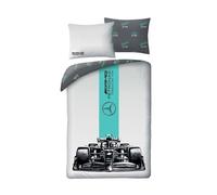 Halantex - Juego de cama (Fórmula 1 Mercedes, 100% algodón, funda de edredón reversible, 140 x 200 cm, funda de almohada