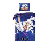 Halantex Juego de cama One Piece Monkey D. Luffy GEAR5 - Funda nórdica de 140 x 200 cm con funda de almohada de 70 x 90 cm - 100% algodón Oeko-Tex - Azul