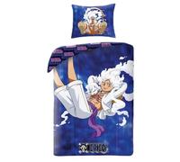 Halantex Juego de cama One Piece Monkey D. Luffy GEAR5 - Funda nórdica de 140 x 200 cm con funda de almohada de 70 x 90 cm - 100% algodón Oeko-Tex - Azul