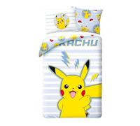Halantex Juego de cama Pikachu 100% algodón, funda nórdica Pokemon reversible de 140 x 200 cm + funda de almohada de 65 x 65 cm