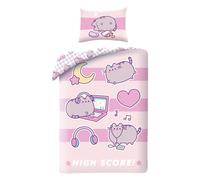 Halantex Juego de cama Pushheen el gato High Score - Funda nórdica 140 x 200 cm con funda de almohada 70 x 90 cm - Microfibra - Rosa