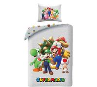 Juego de cama Super Mario reversible, funda nórdica de 140 x 200 cm y funda de almohada, poliéster, con Mario, Luigi, Toad, Peach, Wario y Yoshi