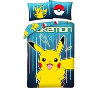 Halantex - Juego de Ropa de Cama con diseño de Pokemon Picachu, Color Amarillo y Azul, 2 Piezas 140 x 200 cm + 1 Funda de Almohada. 100% algodón Oeko-Tex