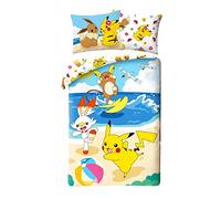 Halantex Juego de ropa de cama de Pokemon de 140 x 200 cm + almohada de 70 x 90 cm · Pokémon Pikachu, Raichu y Scorbunny · Ropa de cama infantil 100% algodón