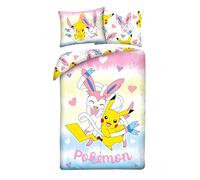 Halantex Juego de ropa de cama infantil Pokémon de 140 x 200 cm y funda de almohada de 70 x 90 cm, reversible, con cremallera, microfibra de poliéster, certificado Oeko-Tex