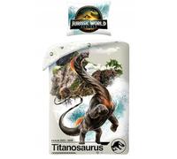 Juego de cama infantil Jurassic World - Funda nórdica de 140 x 200 cm + funda de almohada a juego - 100% poliéster microfibra - Diseño Titanosaurus