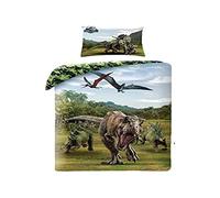 Halantex - JW2-21BL - Juego de Cama Jurassic World Dinosaurs TRICERATOPE T-Rex Funda Nórdica y Funda de Almohada Oficial - Multicolor - 100% Algodón - 140x200cm + 70x90cm