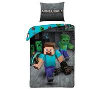 Halantex MNC207 - Juego de Cama Individual Minecraft Steve con Hacha - Funda nórdica Oficial Original - Multicolor - 100% algodón - 140 x 200 cm + 70 x 90 cm