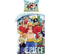 Halantex One Piece Monkey D. Luffy y varios personajes - Juego de ropa de cama de algodón - Funda nórdica de 140 x 200 cm y funda de almohada de 70 x 90 cm - 100% algodón - Multicolor