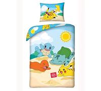 Halantex Pokemon Pikachu - Juego de ropa de cama infantil (2 piezas, 140 x 200 cm y funda de almohada de 70 x 90 cm), color beige, azul y amarillo