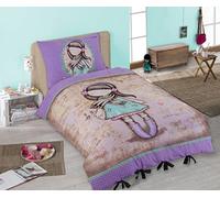 Halantex Santoro Gorjuss - Juego de cama (funda nórdica: 140 x 200 cm, funda de almohada: 70 x 90 cm, 100% algodón), color morado y beige