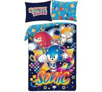 Halantex Sonic the Hedgehog - Funda nórdica individual, azul marino y arcoíris, 100% poliéster, 140 x 200 cm con funda de almohada de 70 x 90 cm, lavable a máquina