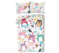 Halantex Squishmallows - Funda nórdica de 140 x 200 cm con funda de almohada de 70 x 90 cm, estampado de personajes, poliéster, blanco con motivos coloridos, para cama individual, idea de regalo para