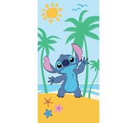 Halantex Stitch en la playa - Toalla de ducha de Disney Lilo y Stitch, toalla de playa, 100% algodón, 70 x 140 cm, multicolor