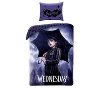 Halantex Wednesday bajo la lluvia - Funda nórdica de 140 x 200 cm con funda de almohada de 70 x 90 cm - 100% algodón multicolor