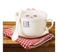Halatua Tazas de sopa con asas, ensaladera de conejo de dibujos animados, cuenco de sopa de doble capa de acero inoxidable, gran capacidad, apto para microondas y lavavajillas para cocina