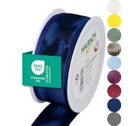 Halbach Cinta de regalo de con borde de alambre, ancho 40 mm, longitud 25 m, cinta de tafetán con certificado Öko-Tex 100, fabricado en Alemania, color azul oscuro