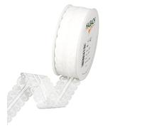 Halbach Seidenbänder Blümchen - Cinta de encaje de 25 mm x 15 m, color blanco, por metro, en rollo como cinta para coser o decoración de mesa, encaje de tela para manualidades