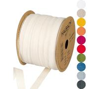 Halbach Seidenbänder Cinta de algodón, 10 mm x 30 m, cinta para manualidades, venta al metro, cinta de tela para decoración, cinta 100% algodón, manualidades, costura al bies, color: blanco roto,