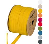Halbach Seidenbänder Cinta de algodón de 10 mm x 30 m, cinta para manualidades, venta al metro, cinta de tela para decoración, cinta 100% algodón, manualidades, costura al bies, color amarillo miel
