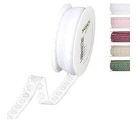 Halbach Seidenbänder Cinta de encaje anchura: 15 mm. Longitud: 18 m. Encaje en rollo. Cinta de lazo para boda, costura o decoración de mesa, tela de encaje para manualidades, color blanco
