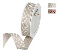 Halbach Seidenbänder Cinta de lino estampada con corazones con borde de alambre, cinta de regalo para el Día de la Madre, confirmación o comunión, cinta decorativa DIY, 25 mm