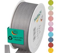 Halbach Seidenbänder Cinta de regalo | Ancho 40 mm Longitud 25 m | Cinta de lazo fabricada en Alemania | Cintas de regalo en variedad de colores y anchos, perfecta para envolver y decorar, color: gris