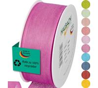 Halbach Seidenbänder Cinta de regalo | Ancho 40 mm Longitud 25 m | Cinta de lazo fabricada en Alemania | Cintas de regalo en variedad de colores y anchos, perfecta para envolver y decorar, color: rosa