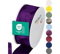 Halbach Seidenbänder Cinta de regalo de alta calidad con borde de alambre, ancho 40 mm, longitud 25 m, cinta de tafetán con certificado Öko-Tex 100, fabricado en Alemania, color lila