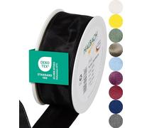 Halbach Seidenbänder Cinta de regalo de alta calidad con borde de alambre, ancho 40 mm, longitud 25 m, cinta de tafetán con certificado Öko-Tex 100, fabricado en Alemania, color negro