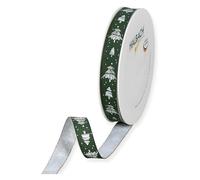 Halbach Seidenbänder Cinta de regalo de Navidad "abetos", ancho 15 mm, longitud 20, ideal para envolver regalos con estilo para Navidad, color: verde/blanco