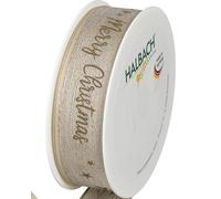 Halbach Seidenbänder Cinta de regalo de Navidad de lino, 25 mm de ancho, 15 m de largo, con alambre para regalos y árbol de Navidad, fabricado en Alemania, color: natural/lino