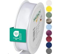 Halbach Seidenbänder Cinta de regalo premium con borde de alambre, ancho de 25 mm, longitud de 25 m, cinta de tafetán con certificado Öko-Tex 100, fabricada en Alemania, color: blanco