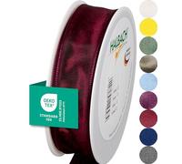 Halbach Seidenbänder Cinta de regalo premium con borde de alambre, ancho de 25 mm, longitud de 25 m, cinta de tafetán con certificado Öko-Tex 100, fabricada en Alemania, color: rojo medianoche