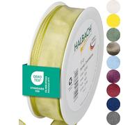 Halbach Seidenbänder Cinta de regalo premium con borde de alambre, ancho de 25 mm, longitud de 25 m, cinta de tafetán con certificado Öko-Tex 100, fabricada en Alemania, color: verde claro