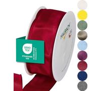 Halbach Seidenbänder Cinta de regalo premium con borde de alambre, ancho de 40 mm, longitud 25 m, cinta de tafetán certificada Öko-Tex 100, fabricada en Alemania, color: rojo rubí