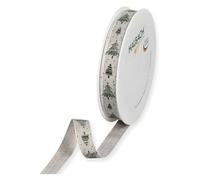 Halbach Seidenbänder Cinta de seda de Navidad 'abetos', ancho 15 mm, longitud 20 m, ideal para envolver regalos con estilo, color: verde y blanco