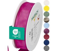 Halbach Seidenbänder Cinta de tafetán de alta calidad con borde de alambre, 25 mm de ancho, 25 m de largo, certificado Öko-Tex 100, color rosa