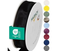 Halbach Seidenbänder Cinta de tafetán de tafetán de alta calidad con borde de alambre, 25 mm de ancho, 25 m de largo, certificado Öko-Tex 100, color negro