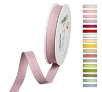 Halbach Seidenbänder Cinta decorativa con bordes de lino, ancho: 15 mm, longitud: 20 m, cinta de regalo para decorar manualidades o diseñar, cinta decorativa DIY, color: berry/lino