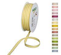 Halbach Seidenbänder Cinta decorativa con bordes de lino, ancho: 7 mm, longitud: 30 m, cinta de regalo para decorar manualidades o diseñar, cinta decorativa DIY, color: verde/lino