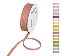 Halbach Seidenbänder Cinta decorativa con bordes de lino. Ancho: 7 mm, longitud: 30 m. Cinta de regalo para decorar manualidades o diseñar. Cinta decorativa de bricolaje. Color: madera de rosa/lino