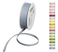 Halbach Seidenbänder Cinta decorativa con bordes de lino. Ancho: 7 mm, longitud: 30 m. Cinta de regalo para decorar manualidades o diseñar. Cinta decorativa de bricolaje, color: azul oscuro/lino