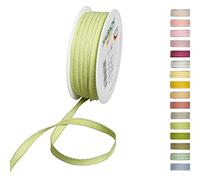 Halbach Seidenbänder Cinta decorativa con bordes de lino, ancho: 7 mm, longitud: 30 m, cinta de regalo para decorar manualidades o diseñar, cinta decorativa DIY, color: verde/lino