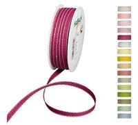 Halbach Seidenbänder Cinta decorativa con bordes de lino. Ancho: 7 mm, longitud: 30 m. Cinta de regalo para decorar manualidades o diseñar. Cinta decorativa de bricolaje, color: púrpura/lino