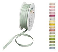 Halbach Seidenbänder Cinta decorativa con bordes de lino. Ancho: 7 mm, longitud: 30 m. Cinta de regalo para decorar manualidades o diseñar. Cinta decorativa de bricolaje. Color: menta/lino