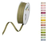 Halbach Seidenbänder Cinta decorativa con bordes de lino. Ancho: 7 mm, longitud: 30 m. Cinta de regalo para decorar manualidades o diseñar. Cinta decorativa de bricolaje. Color: verde oliva/lino