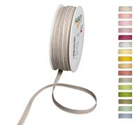 Halbach Seidenbänder Cinta Decorativa con Bordes de Lino, Ancho: 7 mm, Longitud: 30 m, Cinta de Regalo para Decorar Manualidades o diseñar, Cinta Decorativa DIY, Color: Lino/Blanco