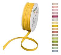 Halbach Seidenbänder Cinta decorativa con bordes de lino, ancho: 7 mm, longitud: 30 m, cinta de regalo para decorar manualidades o diseñar, cinta decorativa DIY color: amarillo/lino
